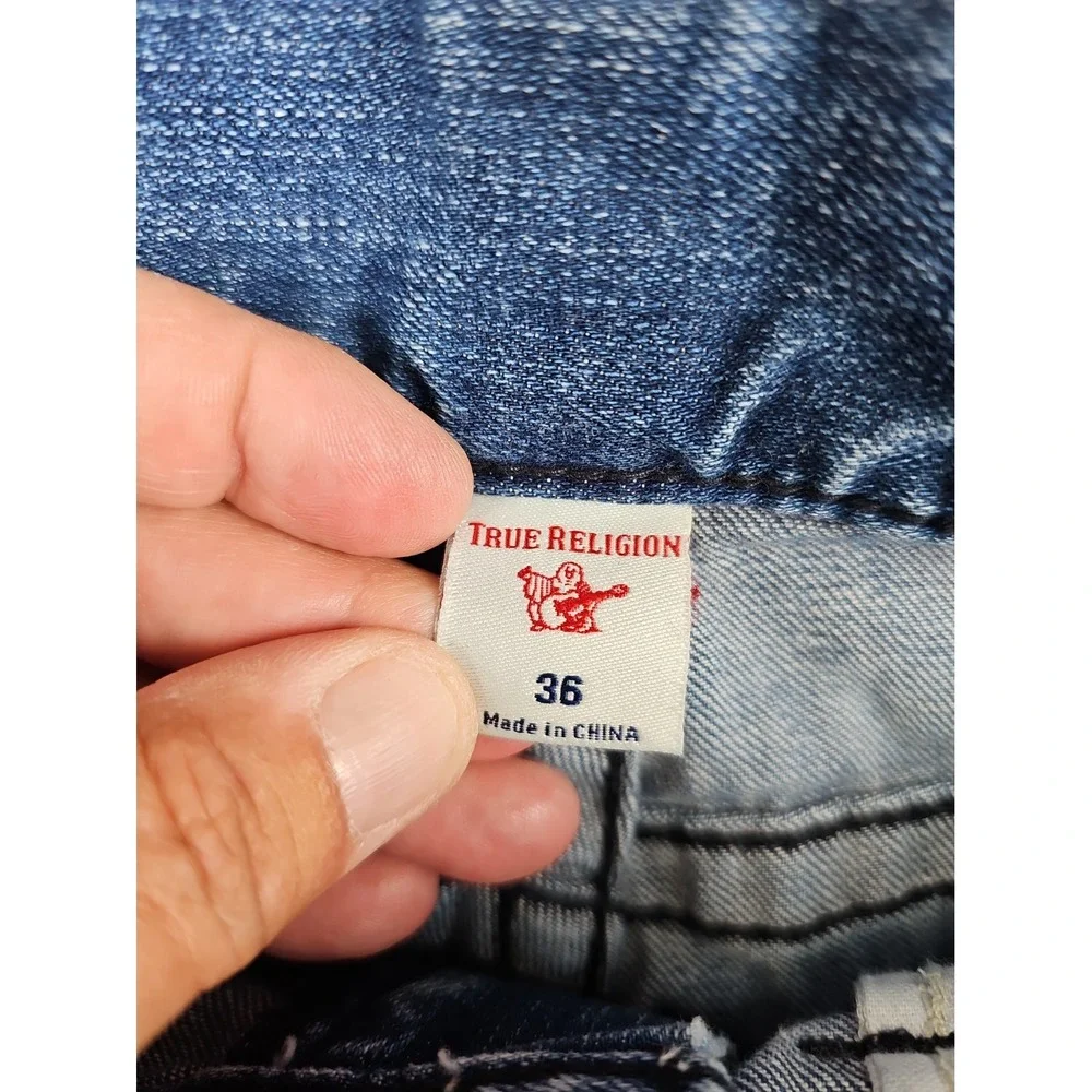 True Religion Ricky Relaxed Straight Jeans Blue Denim Cotton Men's Size 36x30